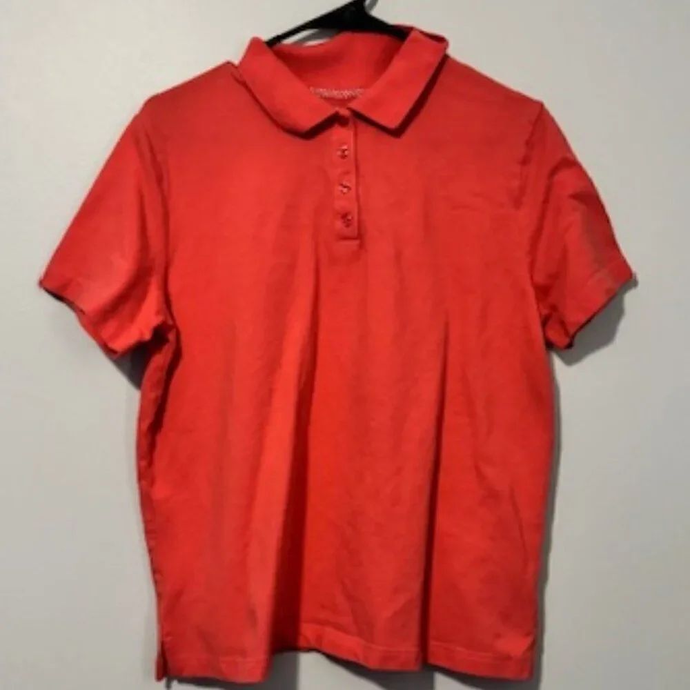 USED Woman's Kim Rogers Short Sleeve Polo Shirt Color Orange/Peach Size Medium